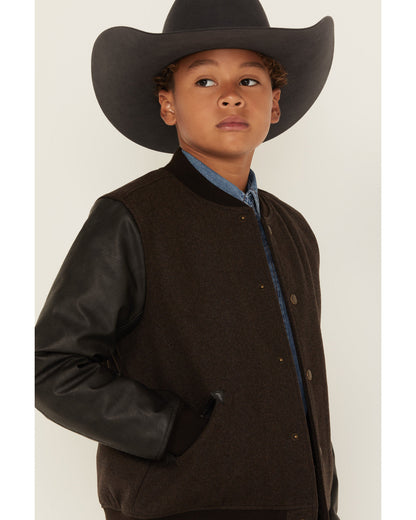 Boys' Brighton Solid Varsity Jacket Brown