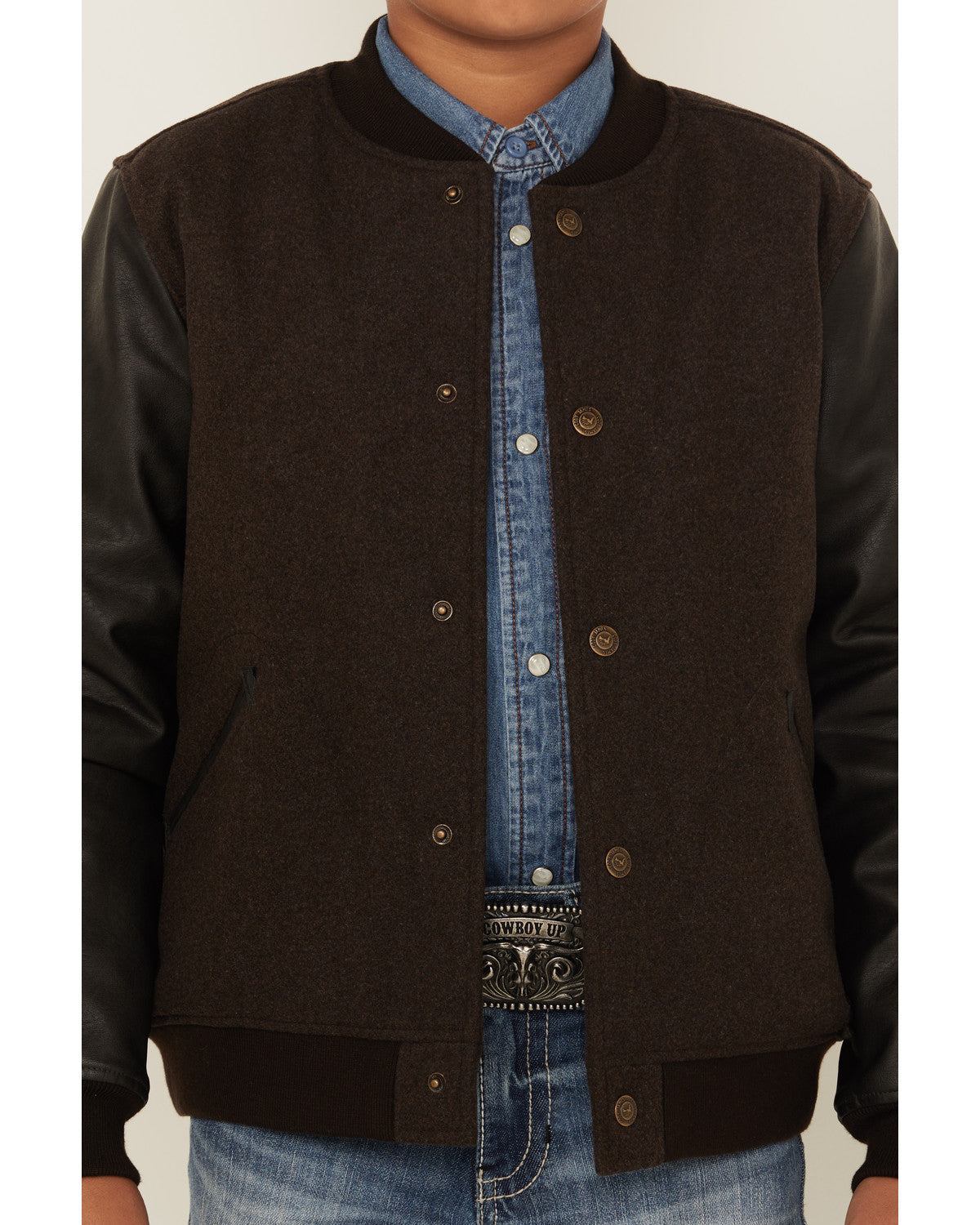 Boys' Brighton Solid Varsity Jacket Brown