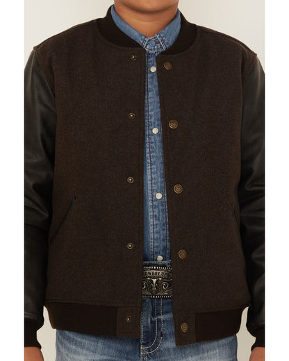 Boys' Brighton Solid Varsity Jacket Brown