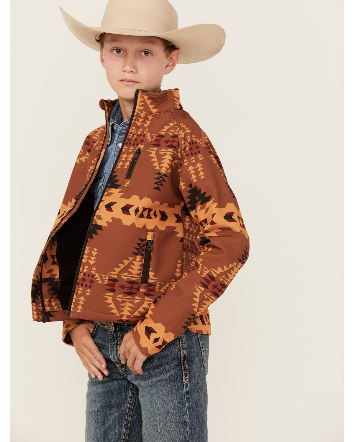 Boys' Stampede Southwestern Print Softshell Jacket Tan