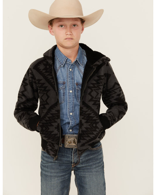 Boys' Basin Southwestern Print Hooded Jacket Charcoal