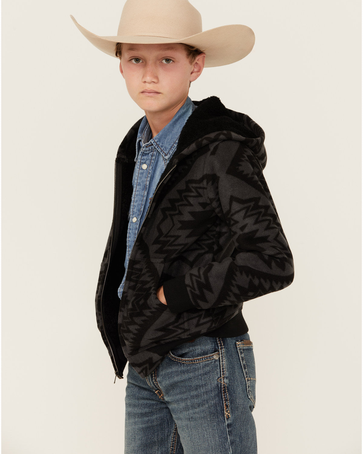 Boys' Basin Southwestern Print Hooded Jacket Charcoal