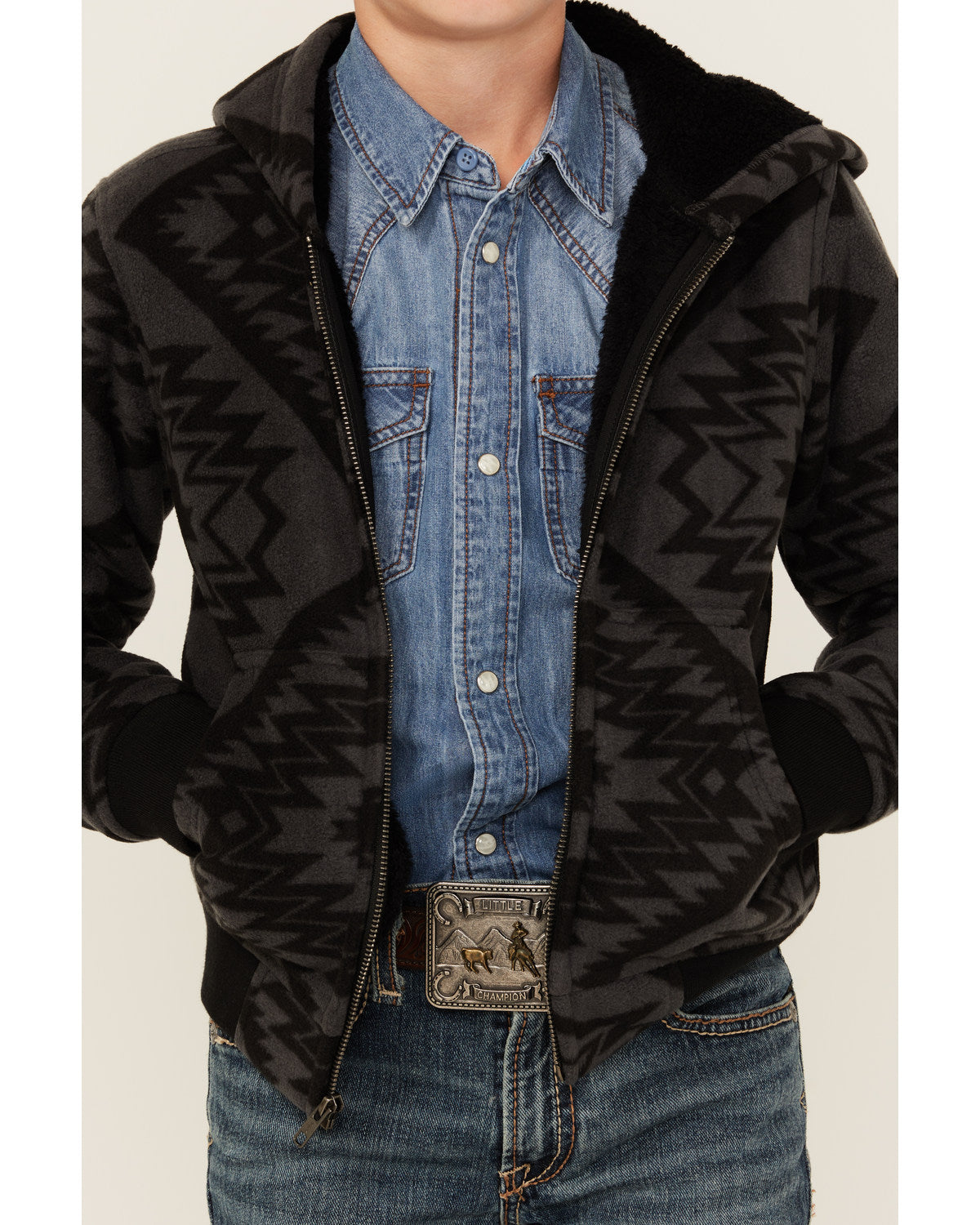 Boys' Basin Southwestern Print Hooded Jacket Charcoal