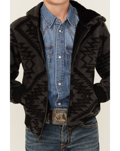 Boys' Basin Southwestern Print Hooded Jacket Charcoal