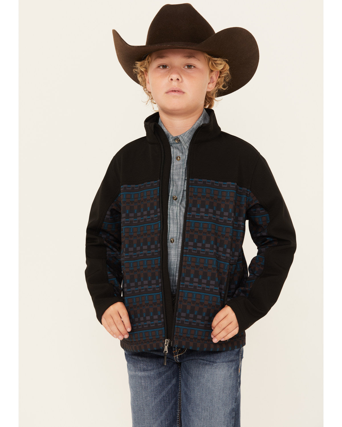 Boys' Color Block Pattern Softshell Jacket Black