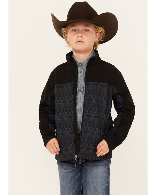 Boys' Color Block Pattern Softshell Jacket Black