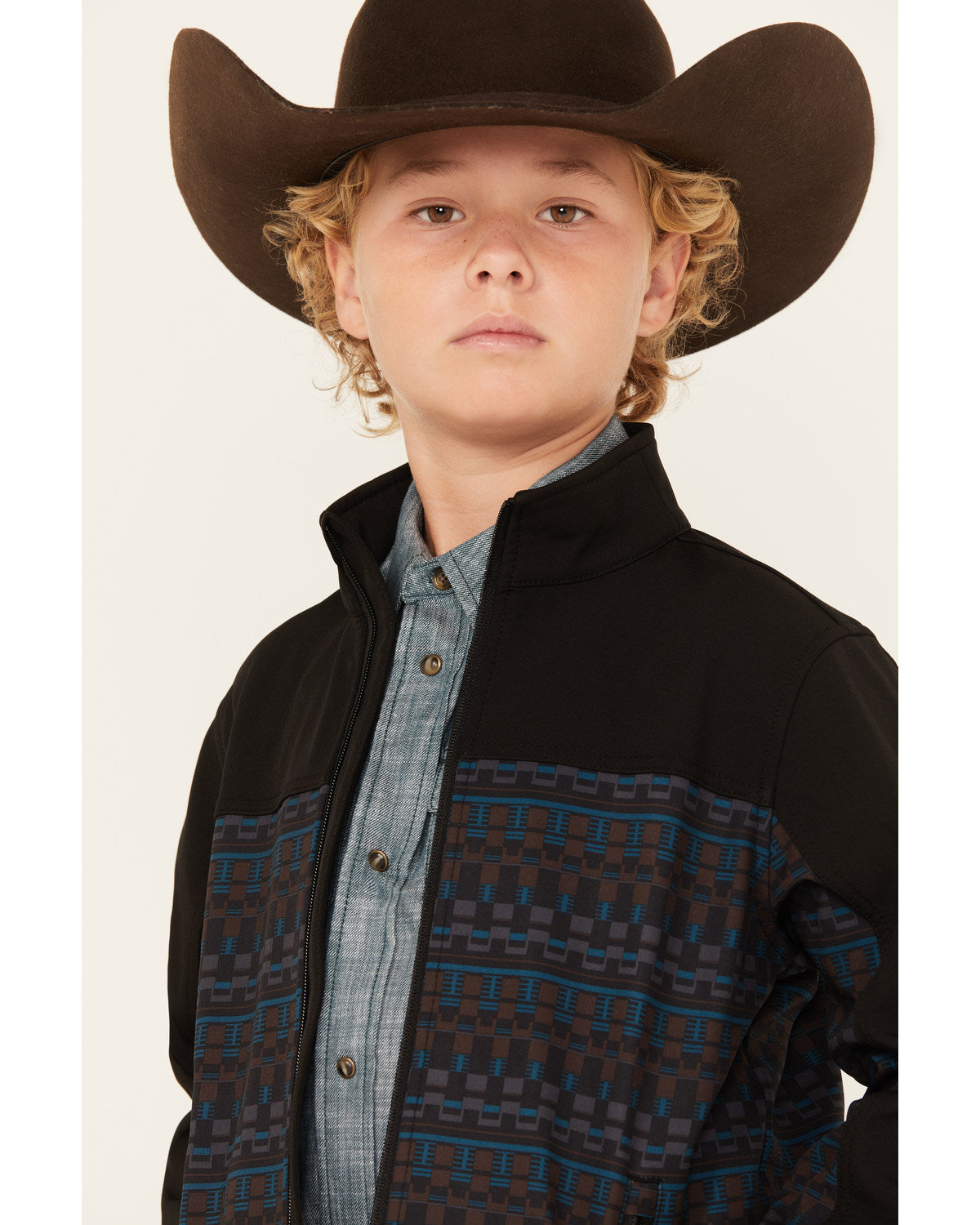 Boys' Color Block Pattern Softshell Jacket Black