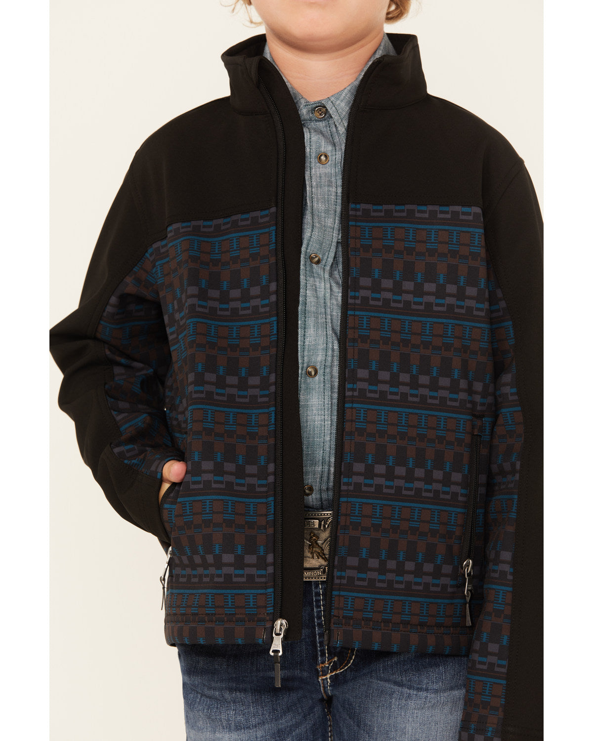 Boys' Color Block Pattern Softshell Jacket Black