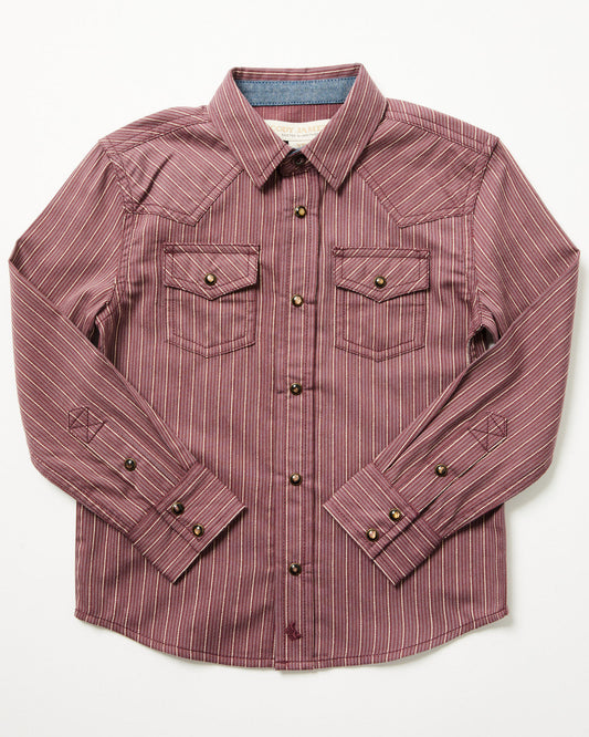 Toddler Boys' Everest Peak Striped Print Long Sleeve Snap W Burgundy