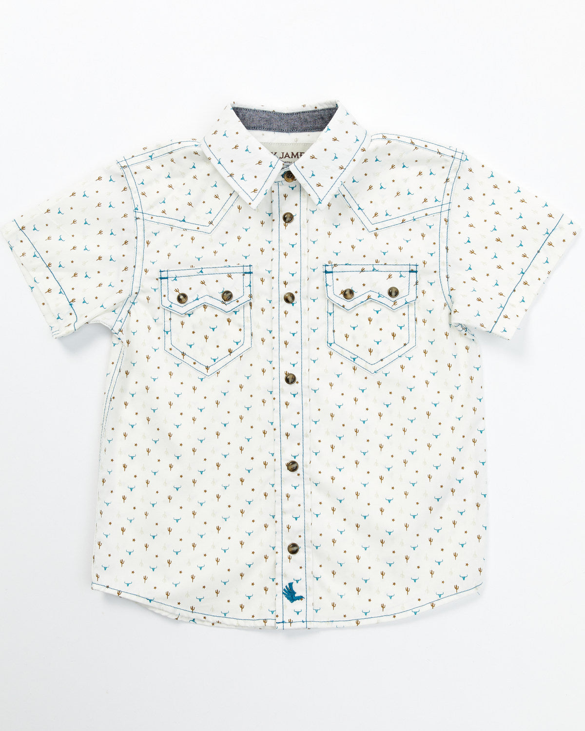 Toddler Boys' Bull and Cactus Print Short Sleeve Snap Weste Oatmeal