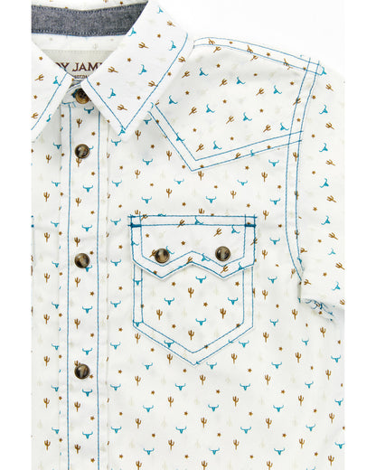 Toddler Boys' Bull and Cactus Print Short Sleeve Snap Weste Oatmeal