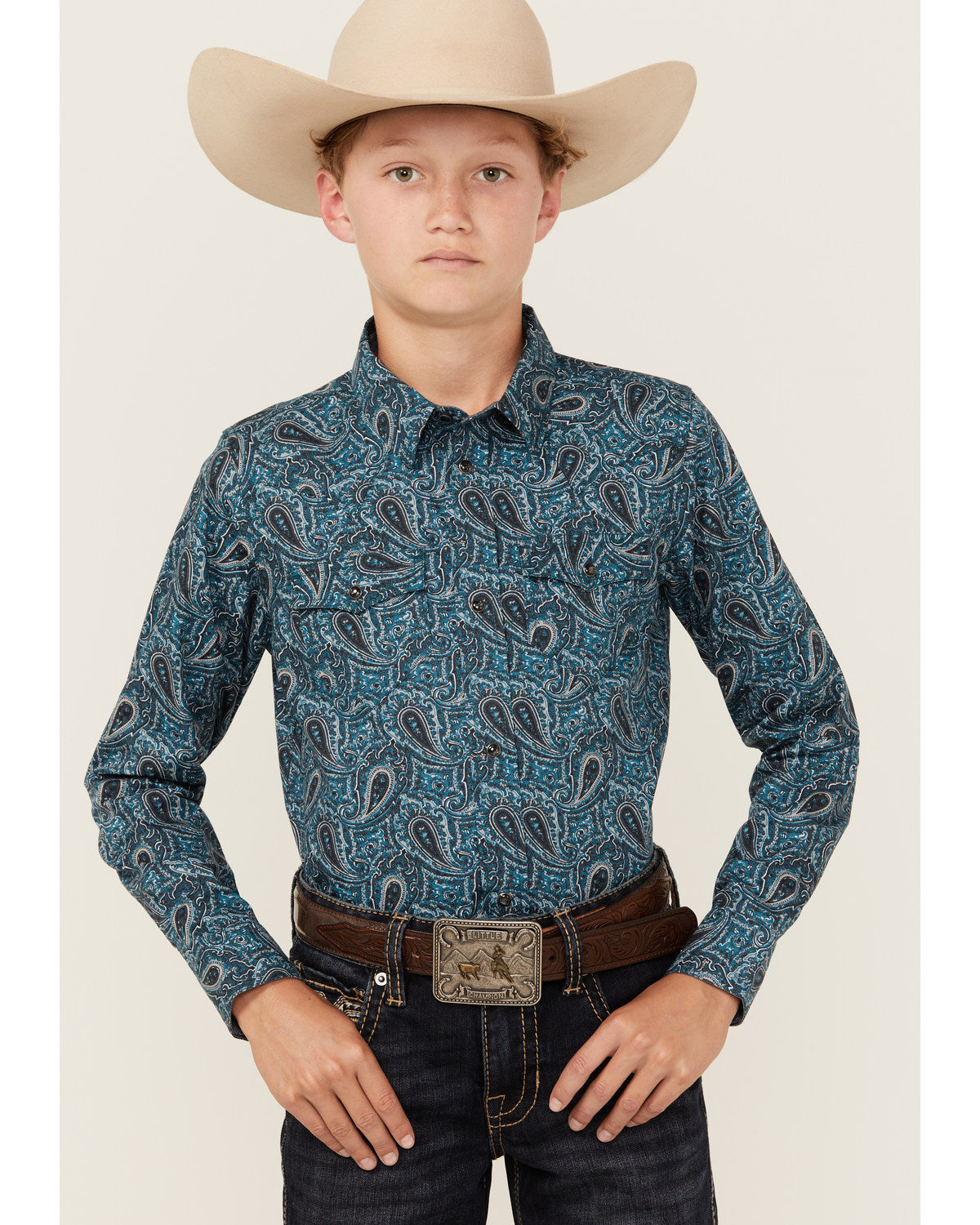 Boys' Lasso Paisley Print Long Sleeve Snap Western Shirt Blue