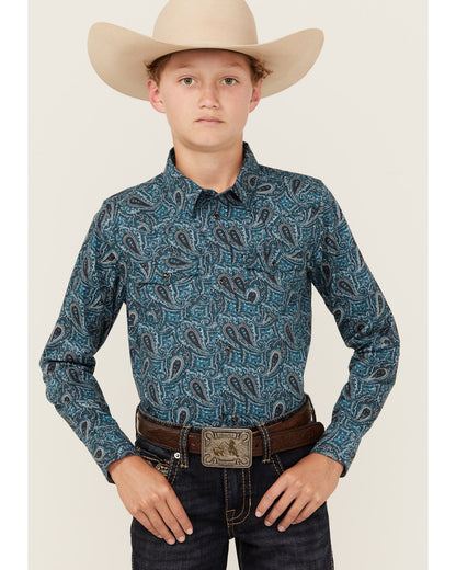 Boys' Lasso Paisley Print Long Sleeve Snap Western Shirt Blue
