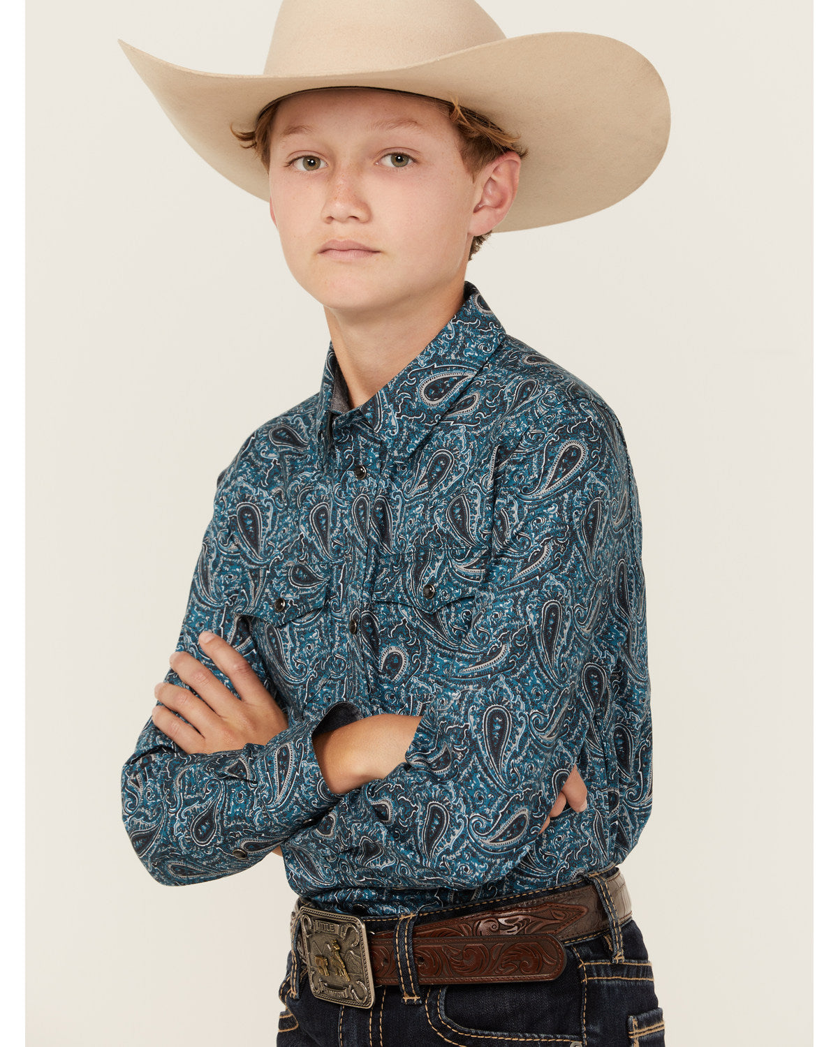 Boys' Lasso Paisley Print Long Sleeve Snap Western Shirt Blue