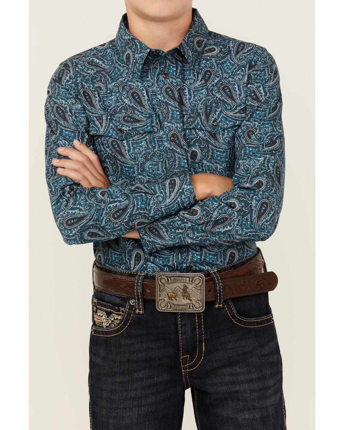 Boys' Lasso Paisley Print Long Sleeve Snap Western Shirt Blue