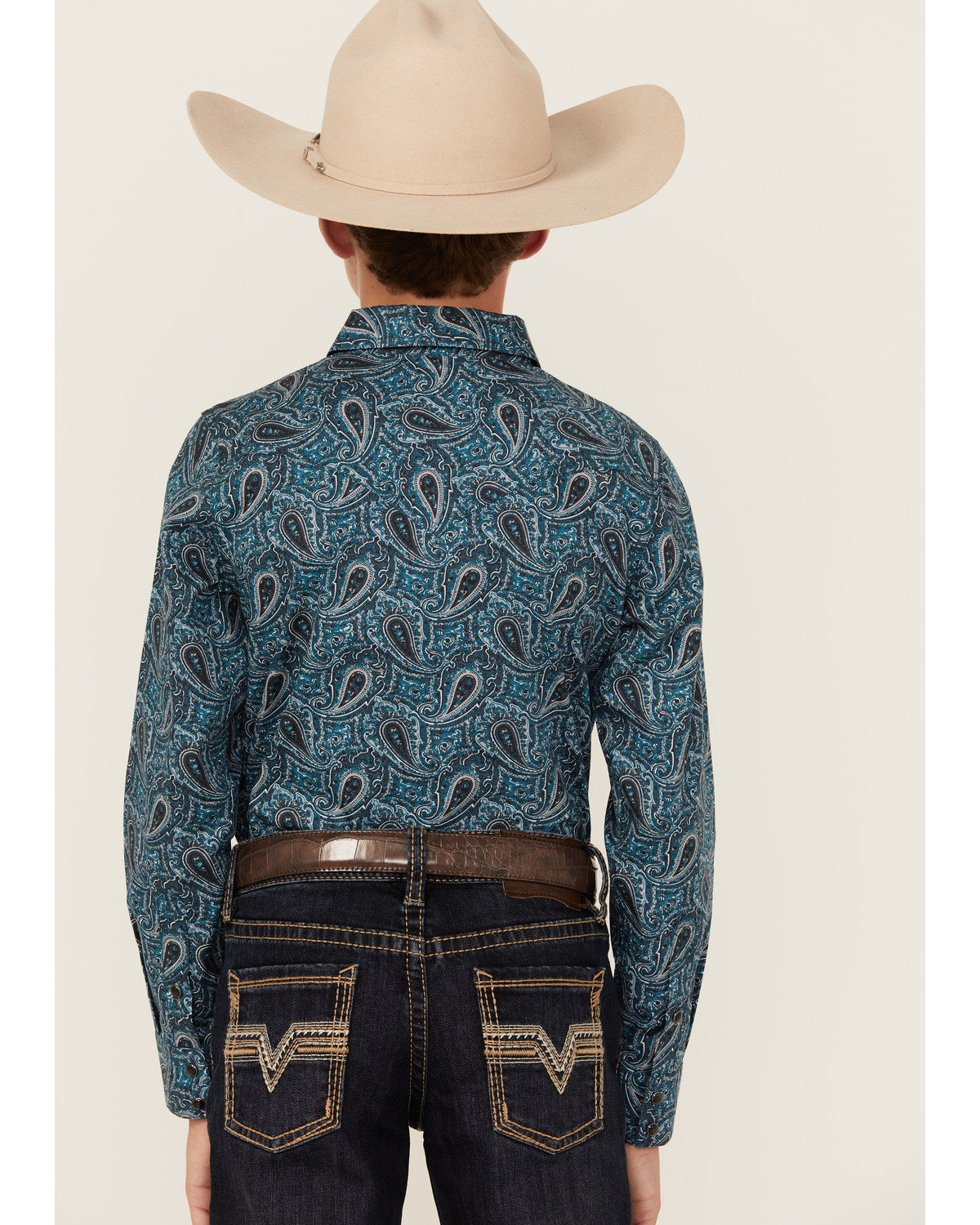 Boys' Lasso Paisley Print Long Sleeve Snap Western Shirt Blue