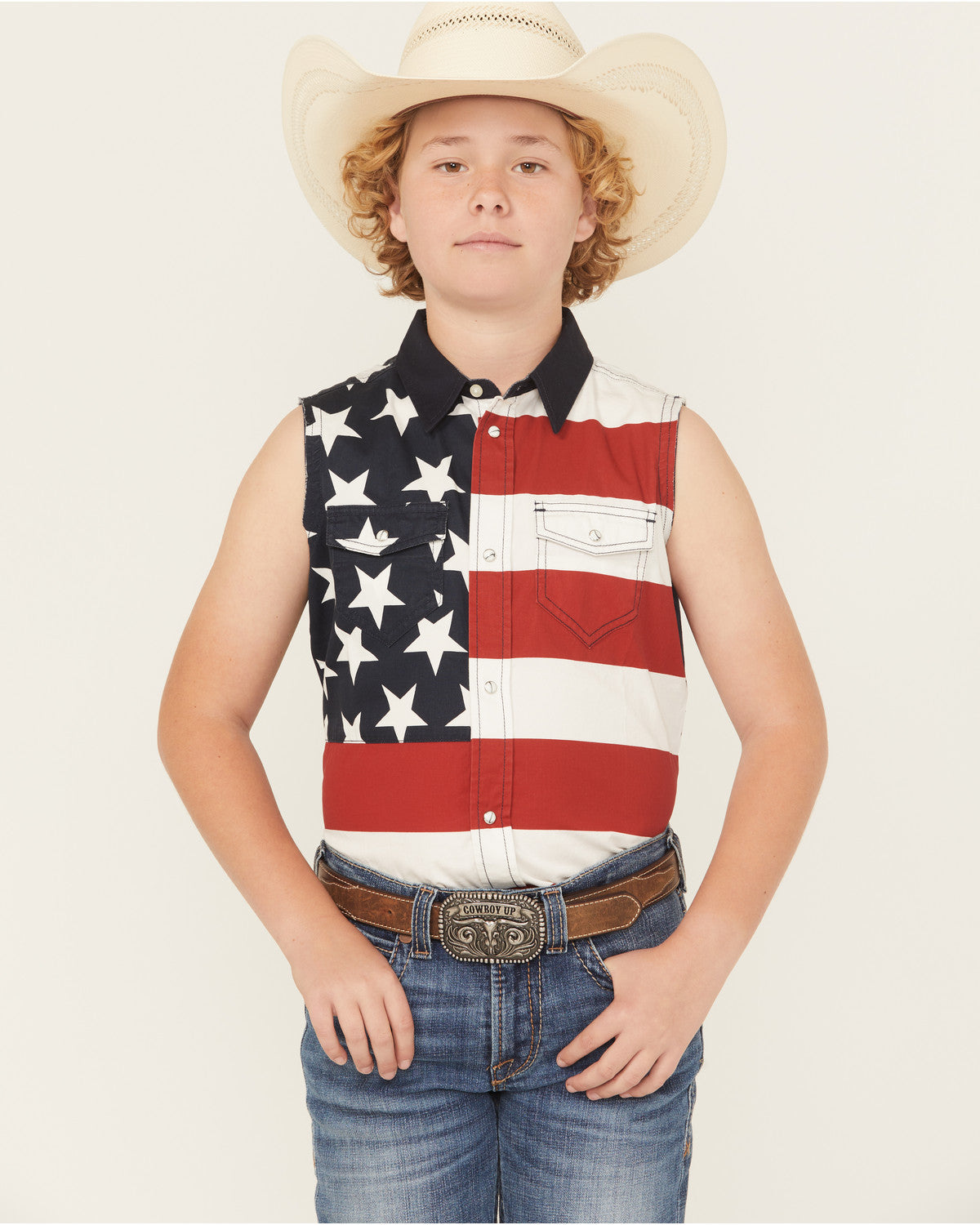 Boys' 2nd Amendment Bubba Sleeveless Snap Western Shirt Red