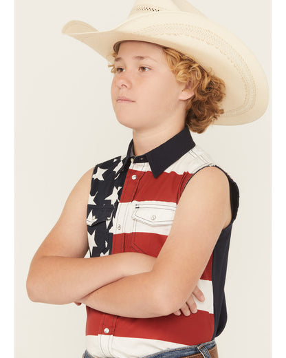 Boys' 2nd Amendment Bubba Sleeveless Snap Western Shirt Red
