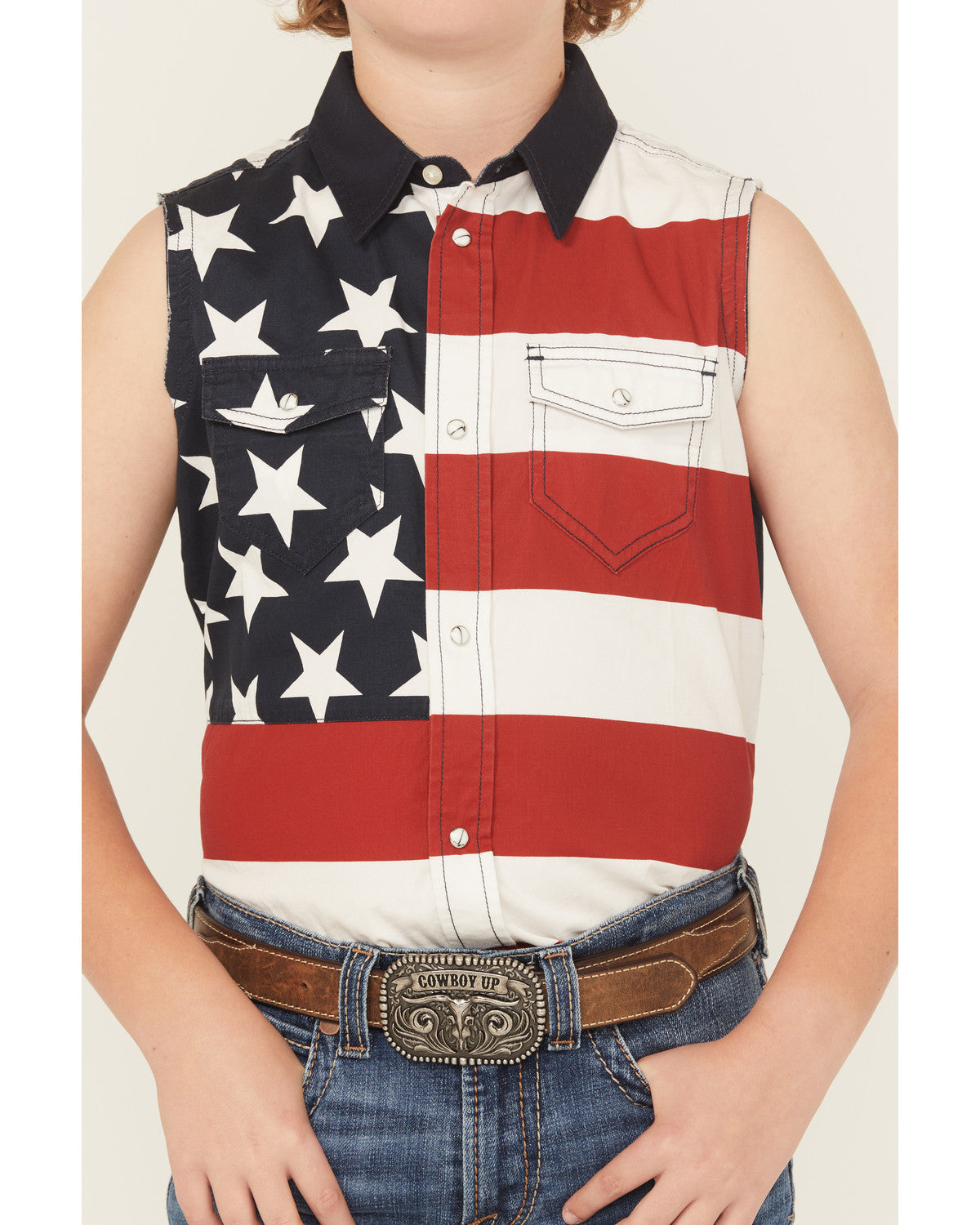 Boys' 2nd Amendment Bubba Sleeveless Snap Western Shirt Red