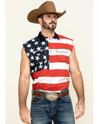 Men's American Flag Bubba Sleeveless Western Shirt Red