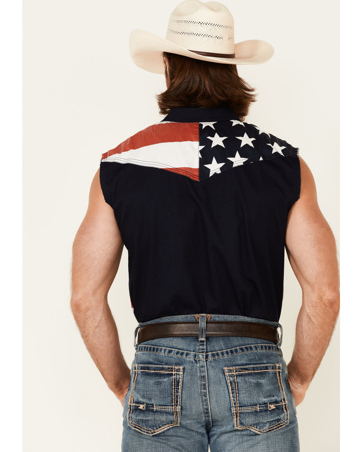 Men's American Flag Bubba Sleeveless Western Shirt Red