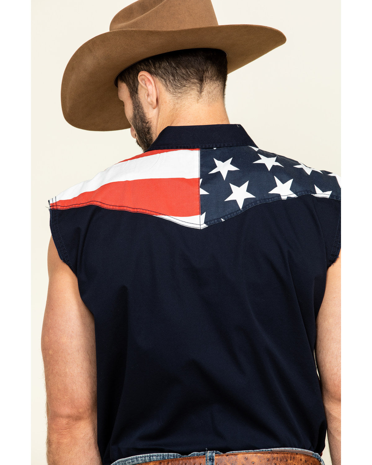 Men's American Flag Bubba Sleeveless Western Shirt Red