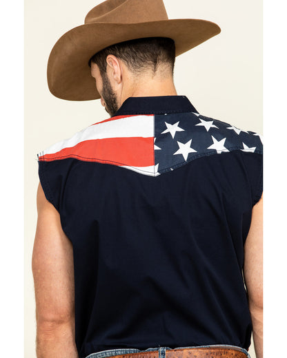 Men's American Flag Bubba Sleeveless Western Shirt Red