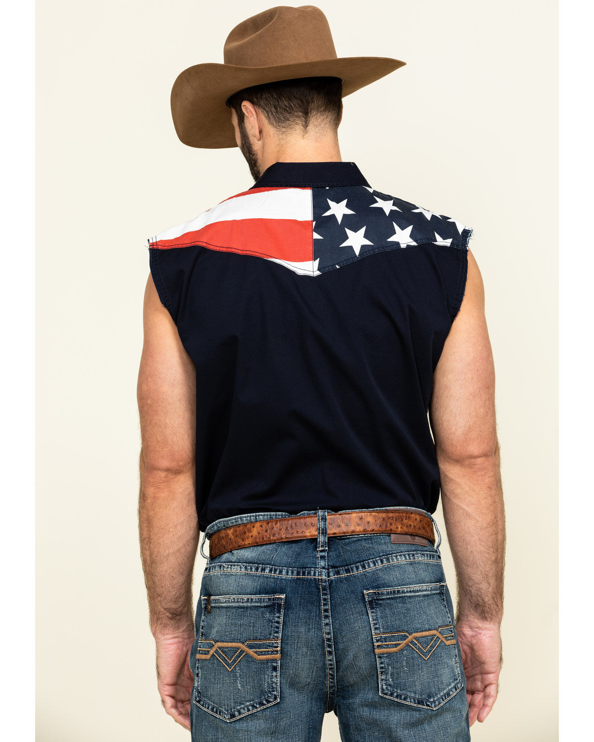Men's American Flag Bubba Sleeveless Western Shirt Red