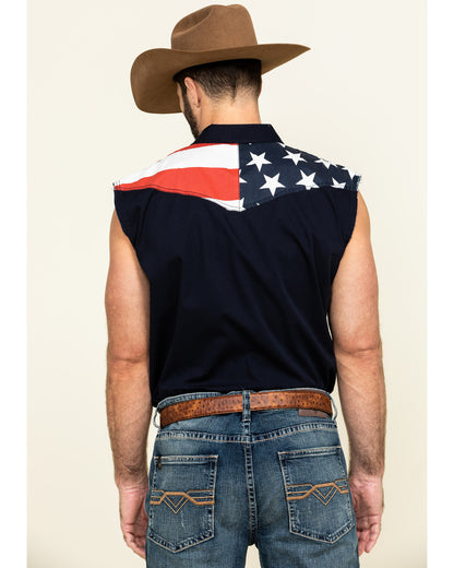 Men's American Flag Bubba Sleeveless Western Shirt Red