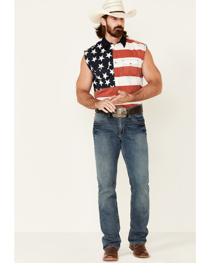 Men's American Flag Bubba Sleeveless Western Shirt Red