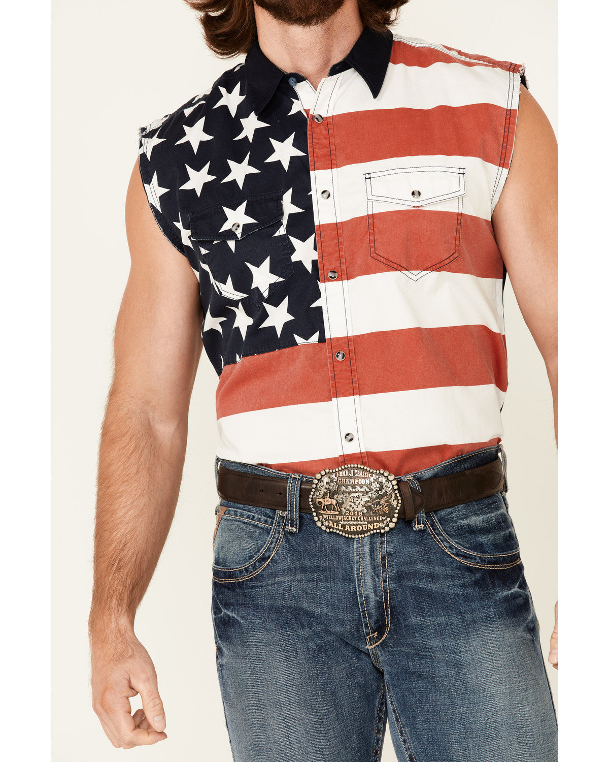 Men's American Flag Bubba Sleeveless Western Shirt Red