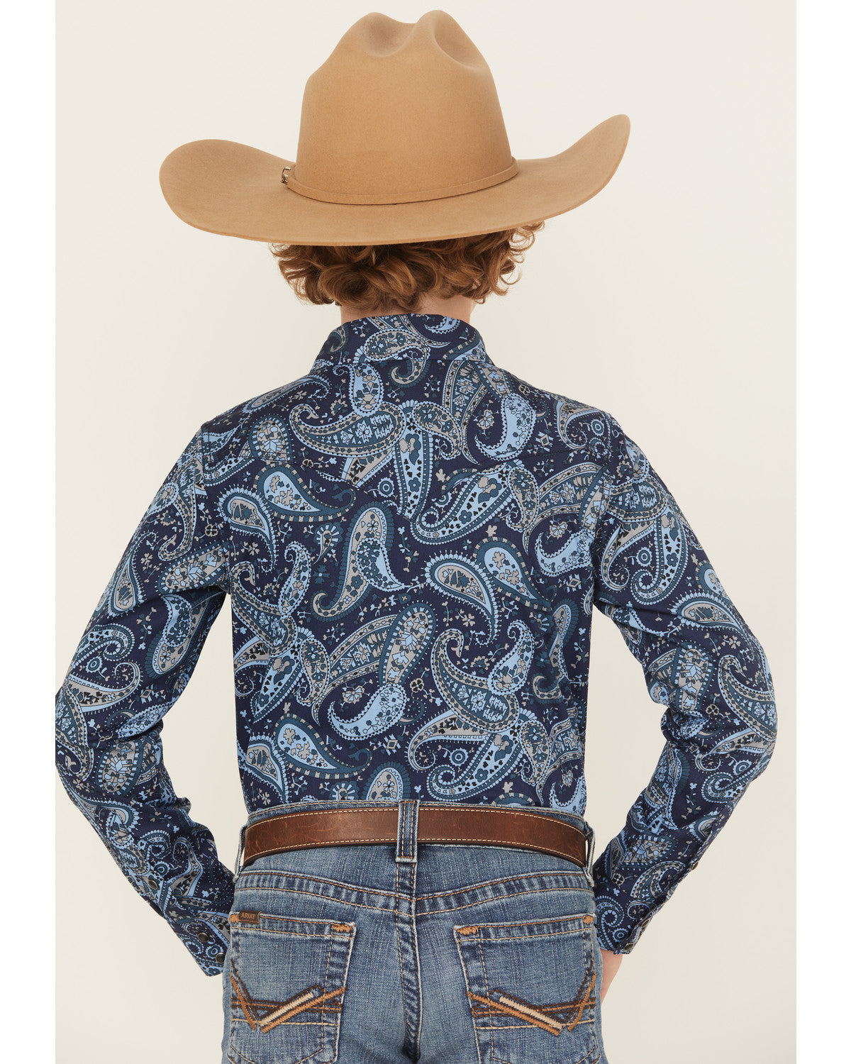 Boys' Westward Paisley Print Long Sleeve Snap Western Shirt Navy
