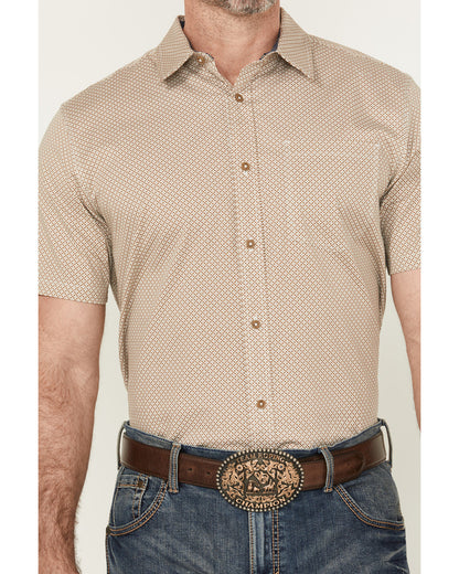 Men's Grill And Greet Geo Print Short Sleeve Button-Down St Tan