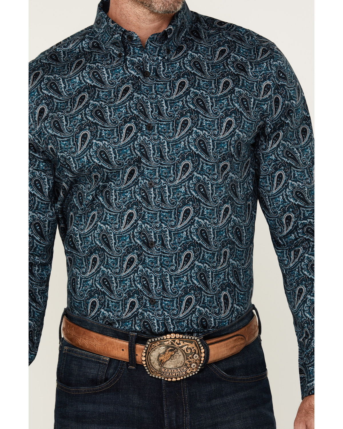 Men's Lasso Paisley Print Long Sleeve Button-Down Stretch W Blue