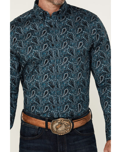 Men's Lasso Paisley Print Long Sleeve Button-Down Stretch W Blue