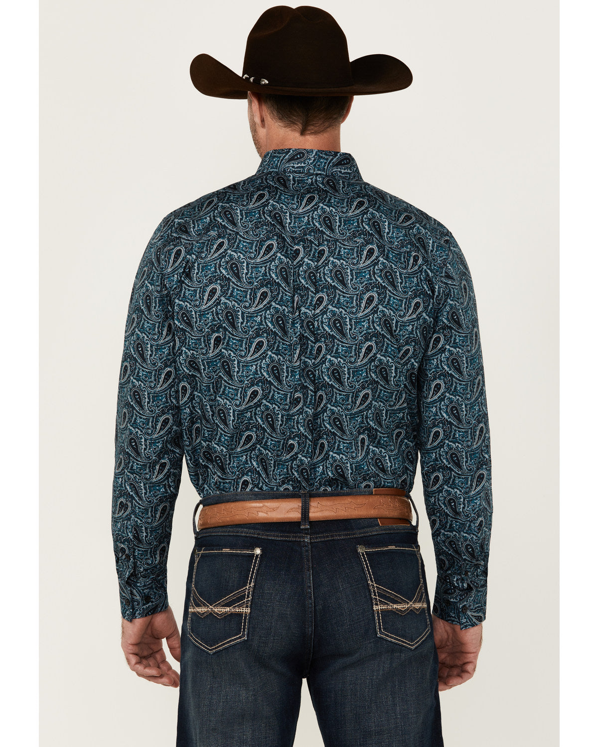 Men's Lasso Paisley Print Long Sleeve Button-Down Stretch W Blue
