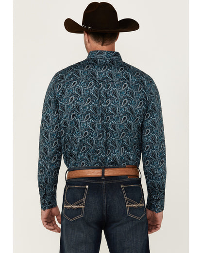Men's Lasso Paisley Print Long Sleeve Button-Down Stretch W Blue