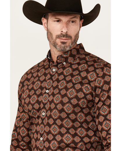 Men's Bite The Bullet Southwestern Print Long Sleeve Button Brown