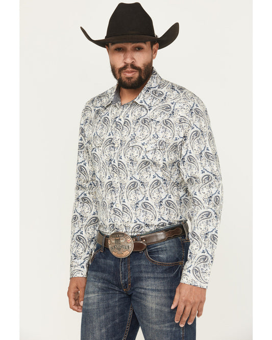 Men's Rodeo Runway Paisley Print Long Sleeve Snap Shirt Blue