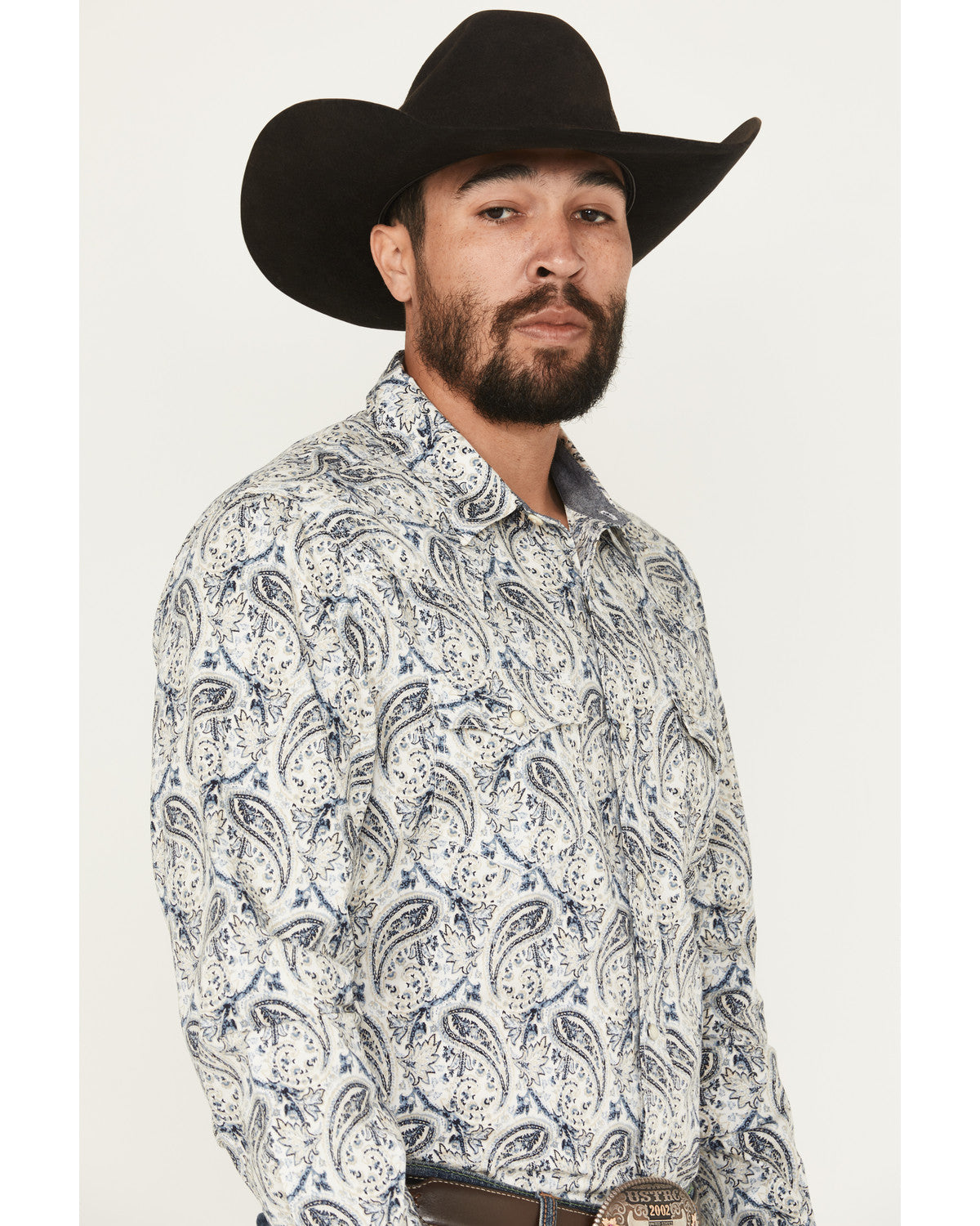Men's Rodeo Runway Paisley Print Long Sleeve Snap Shirt Blue
