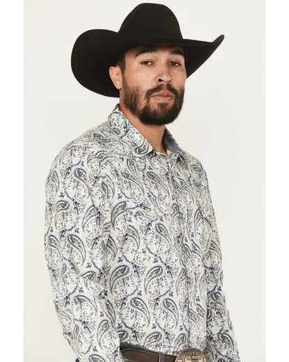 Men's Rodeo Runway Paisley Print Long Sleeve Snap Shirt Blue