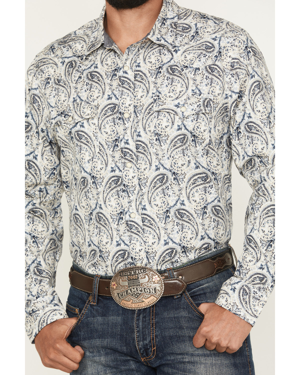 Men's Rodeo Runway Paisley Print Long Sleeve Snap Shirt Blue