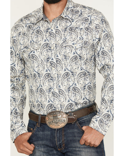 Men's Rodeo Runway Paisley Print Long Sleeve Snap Shirt Blue