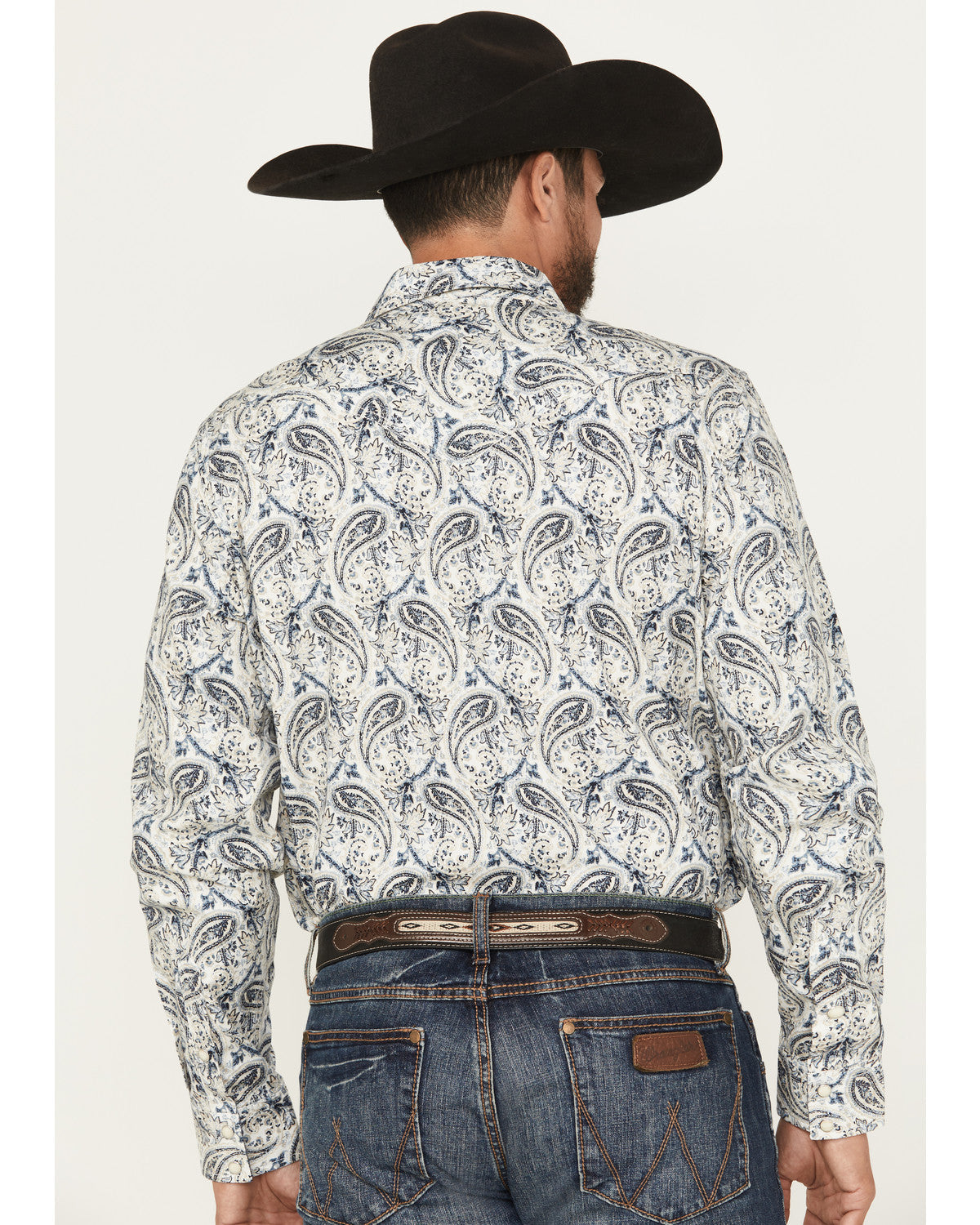Men's Rodeo Runway Paisley Print Long Sleeve Snap Shirt Blue