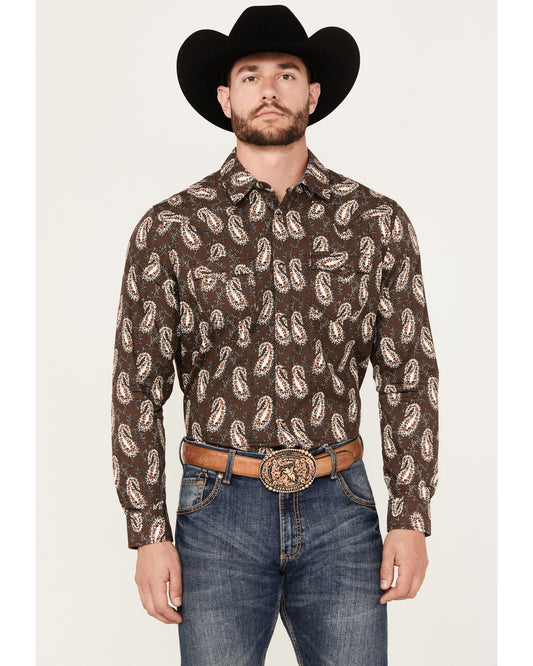Men's Flea Market Paisley Print Long Sleeve Snap Western Sh Navy