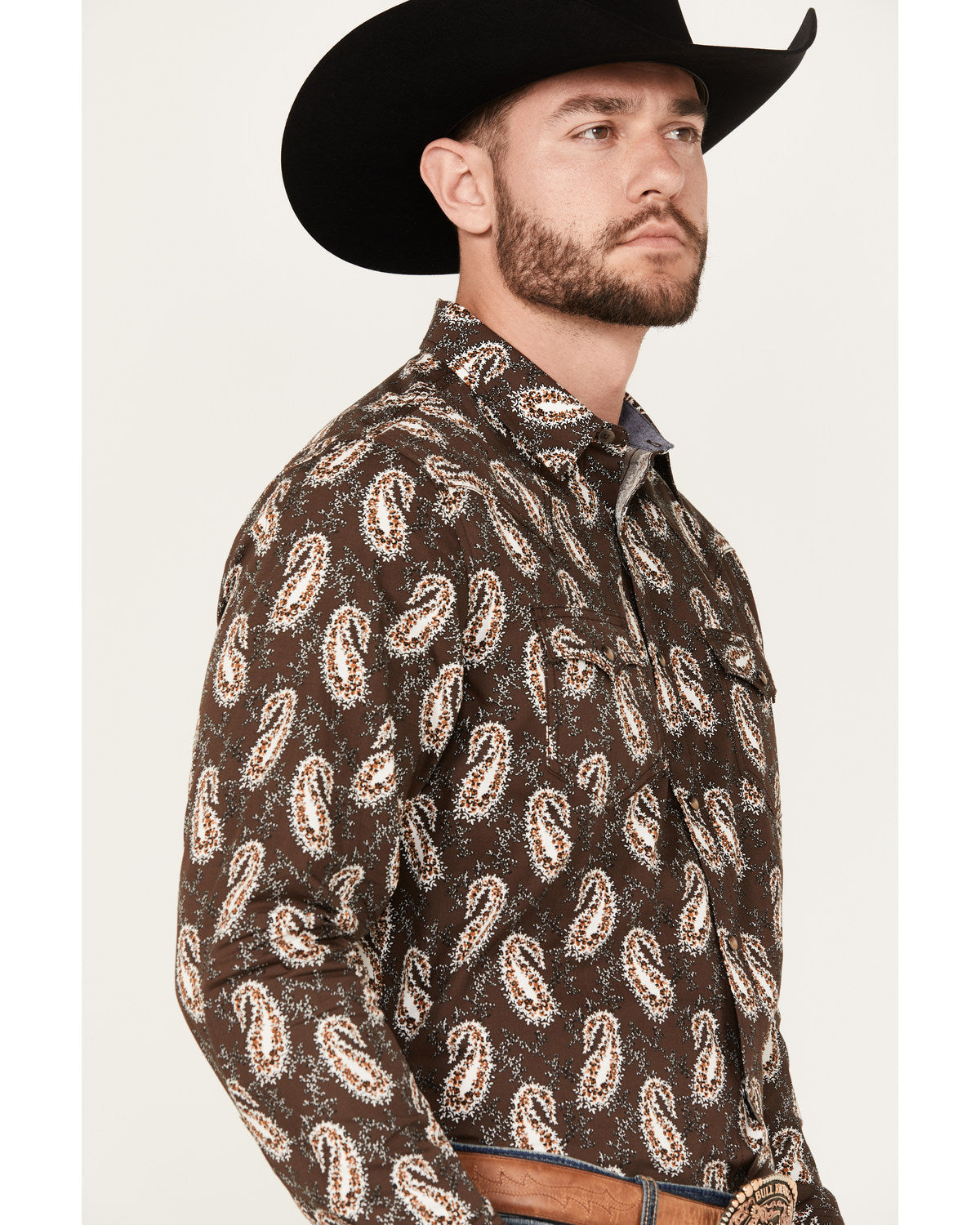 Men's Flea Market Paisley Print Long Sleeve Snap Western Sh Navy