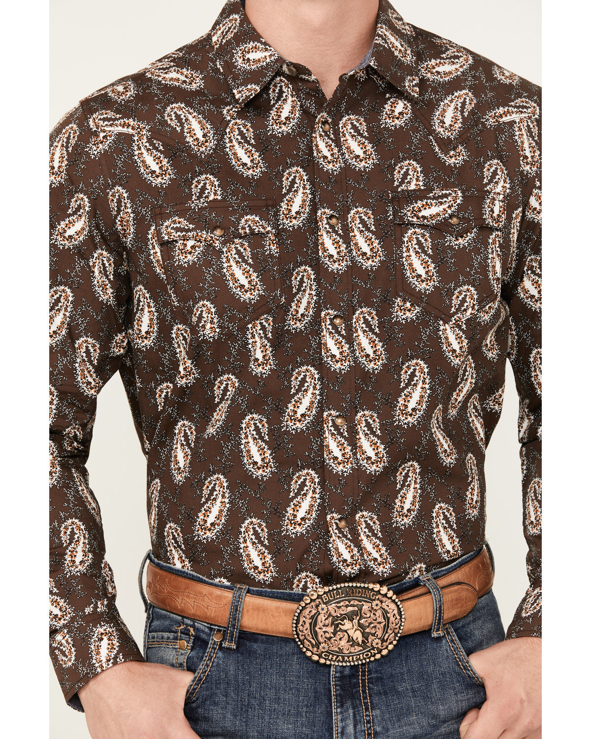 Men's Flea Market Paisley Print Long Sleeve Snap Western Sh Navy