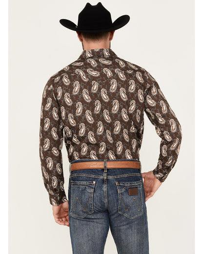 Men's Flea Market Paisley Print Long Sleeve Snap Western Sh Navy
