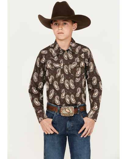 Boys' Flea Market Paisley Print Long Sleeve Snap Western Sh Brown