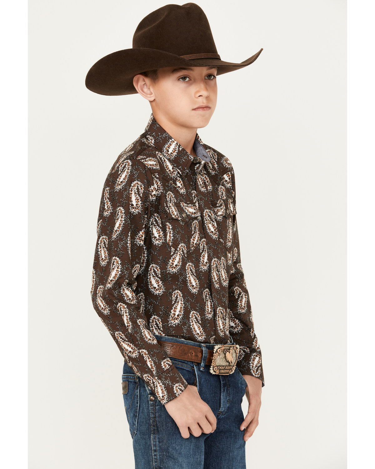 Boys' Flea Market Paisley Print Long Sleeve Snap Western Sh Brown